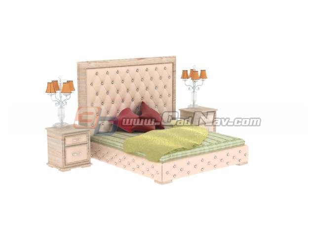 Antique Bed with bedside table and bedside lamp 3d rendering