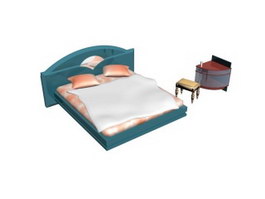 Bedroom Double bed and Corner Shelf 3d preview
