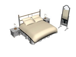 Bedroom soft bed with bedside and mirror 3d model preview