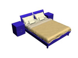 Double bed and bedside chest 3d preview