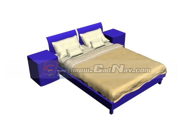 Double bed and bedside chest 3d rendering