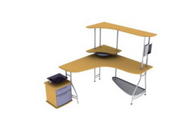 Office Desk with File Cabinet 3d model preview