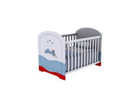 Wood baby cot bed 3d model preview