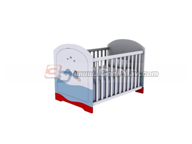 Wood baby cot bed 3d rendering