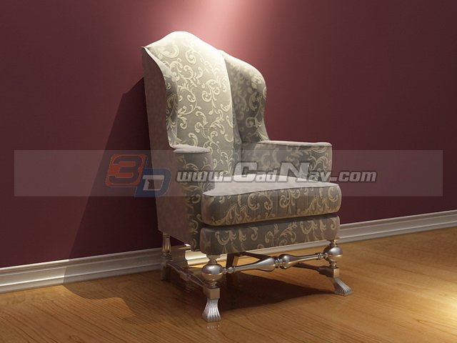 Vintage French Fabric Sofa Chair 3d rendering