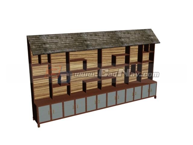 Chinese Style Wood Display shelves 3d rendering