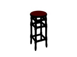 Antique Furniture Round wooden stool 3d model preview