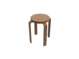 Round Wooden Stool For Dining Room 3d model preview
