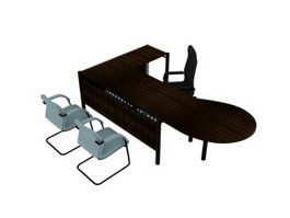 Office workstation table and chairs 3d preview