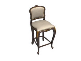 Antique Wooden barstool 3d model preview