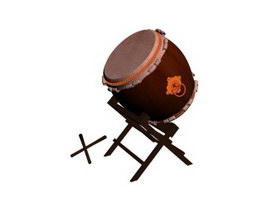 Chinese antique drum and drum sticks 3d model preview