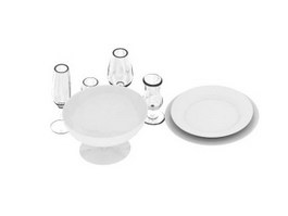 Dinnerware Sets Wine Glasses and Dinner Plate 3d model preview