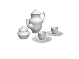 Porcelain coffee set and sugar pot 3d model preview
