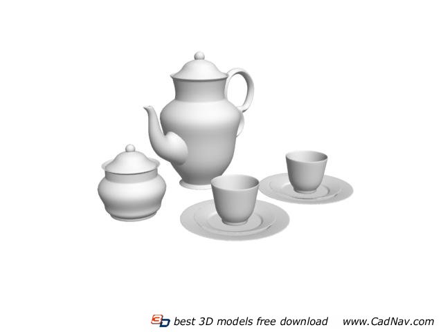Porcelain coffee set and sugar pot 3d rendering