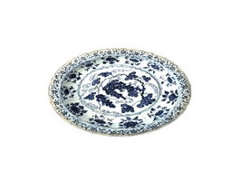 Blue and white porcelain plate 3d model preview