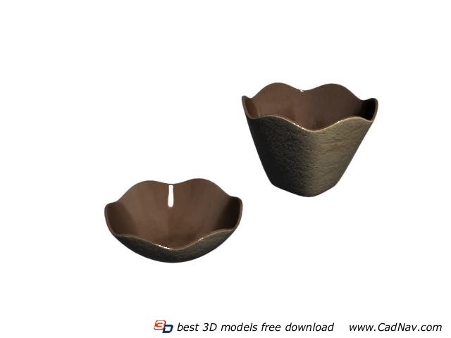 Decorative pottery bowl and tureen 3d rendering