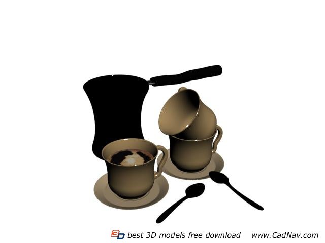 Ceramic Coffee Set with Coffee Pot 3d rendering