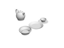 Ceramic teapot Cups and Saucers 3d model preview