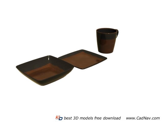 Pottery Plates and Cup 3d rendering