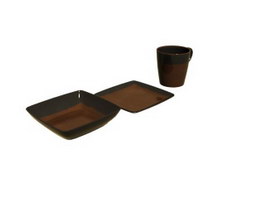 Pottery Plates and Cup 3d model preview