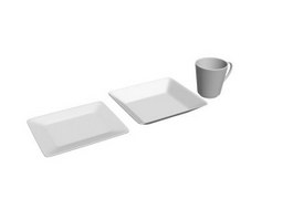 Ceramic plates and cup 3d model preview
