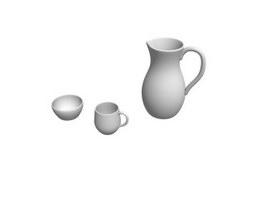 Ceramic cups mugs and pot 3d preview