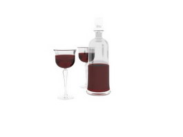 A bottle of wine & two glasses 3d model preview