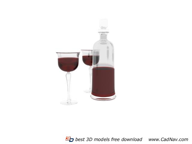 A bottle of wine & two glasses 3d rendering