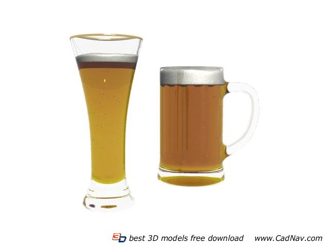 Two mugs of beer 3d rendering