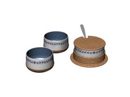 Porcelain sugar pot and cups 3d model preview