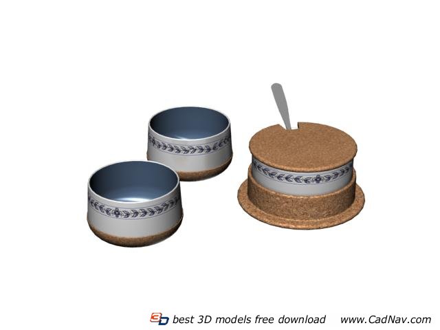 Porcelain sugar pot and cups 3d rendering