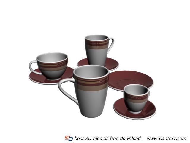 Porcelain coffee set Cups and Saucers 3d rendering