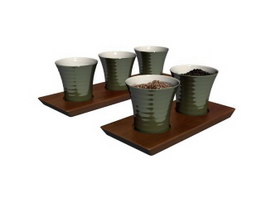 Terracotta coffee cups and cup tray 3d model preview