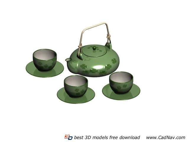 Japanese porcelain tea set 3d rendering