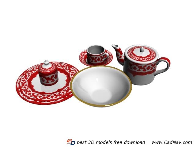 Painted ceramic dinnerware sets 3d rendering
