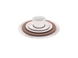 Porcelain Pizza plate set cup and caucer 3d model preview
