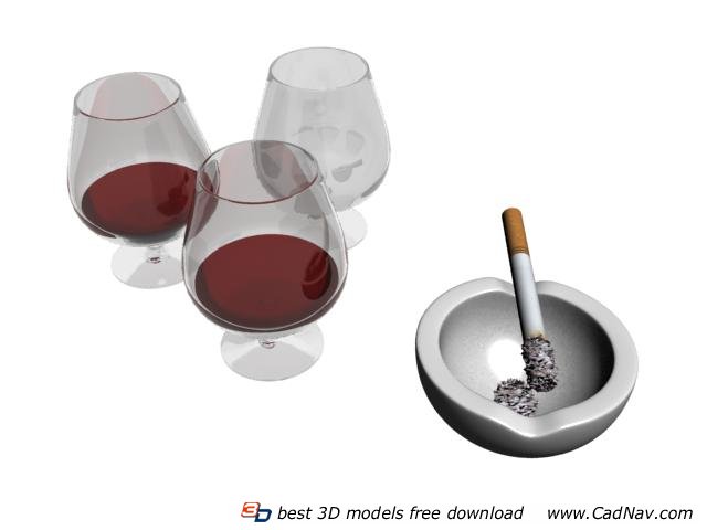 Wine Glasses and Ashtray 3d rendering
