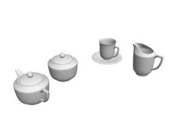 Porcelain Coffee Set Coffee Pot Sugar Pot and Cup 3d model preview