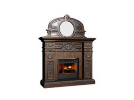 Luxurious electric fireplace with mirror 3d model preview