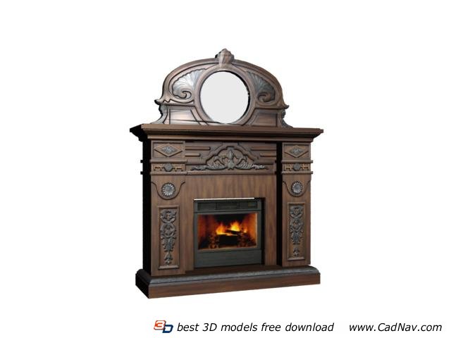 Luxurious electric fireplace with mirror 3d rendering