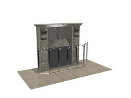 Stone Fireplace with metal rails 3d model preview