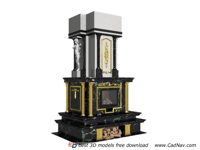 Free standing wood fireplace 3d rendering