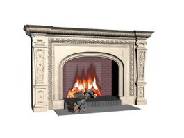 Decorative Wood Burning Marble Fireplace 3d model preview