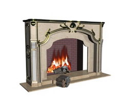 Wood Flamed Marble Fireplace 3d model preview