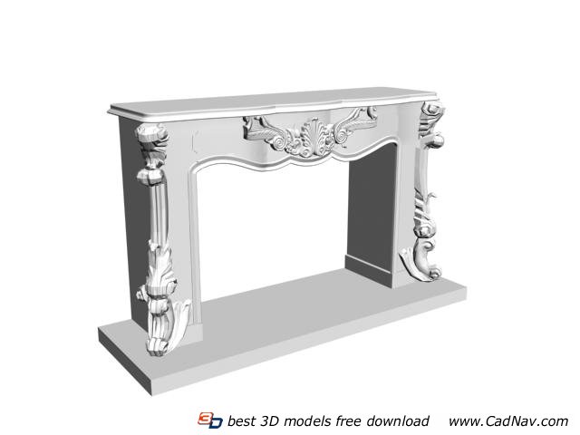 White marble fireplace mantel 3d rendering