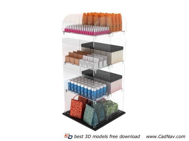 Acrylic Display Rack and Beauty Products 3d rendering