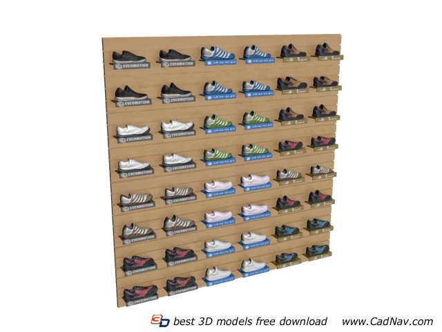 Wall mounted shoes display stand rack 3d rendering