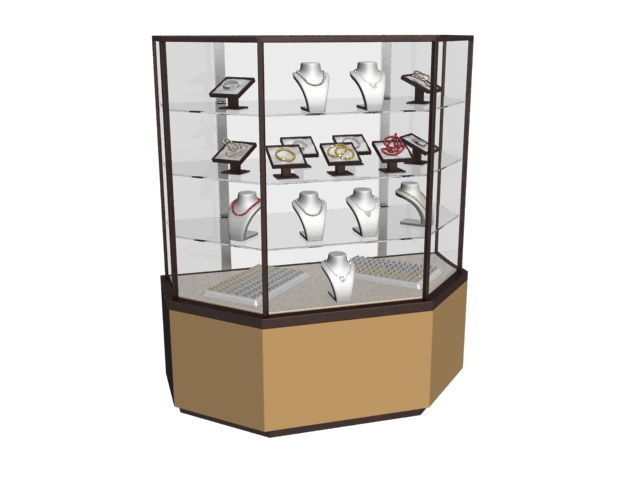 Glass Jewelry Display Cabinet 3d rendering