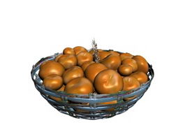 Oranges in Bamboo Fruit Bowl 3d model preview
