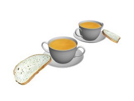 Beef Consomme and Sliced Bread 3d model preview